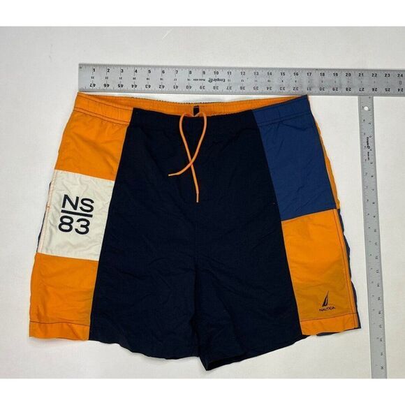Nautica NS83 Swim Board Shorts Trunks Men Medium Blue Colorblock Nylon - Picture 6 of 6